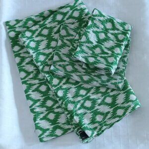 Three handmade Christmas tree trunk mat, green & cream-white